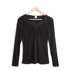 100% Silk Women Thermal Underwear Top, Black