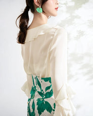 Women's Silk Ruffle Blouse, Cream