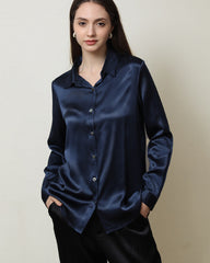 Women's Basic Silk Shirt, Navy