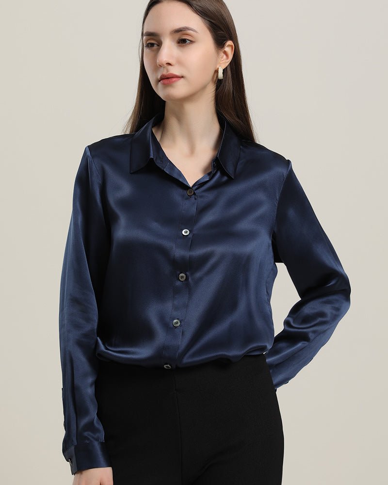 Women's Basic Silk Shirt, Navy