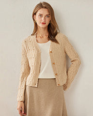 V-Neck Cable Knit Cashmere Cardigan