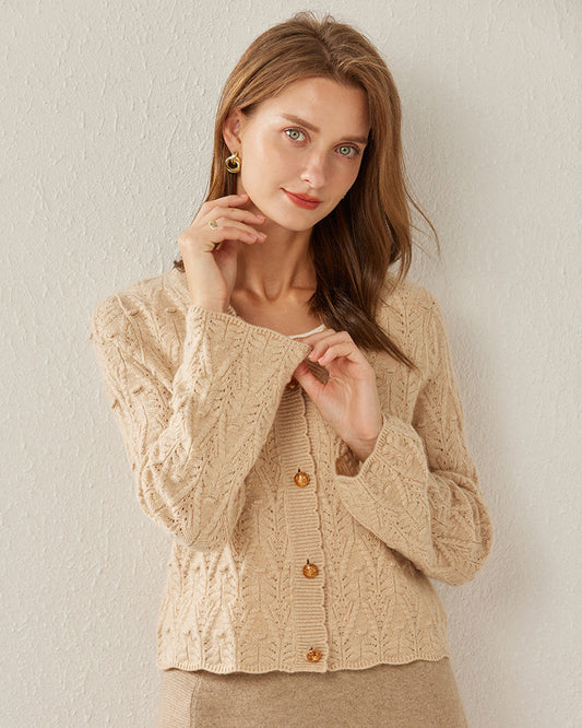 V-Neck Cable Knit Cashmere Cardigan