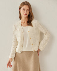 V-Neck Cable Knit Cashmere Cardigan