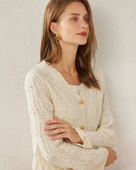V-Neck Cable Knit Cashmere Cardigan
