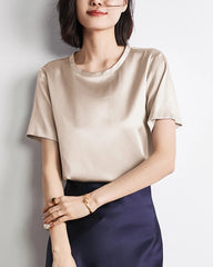 Women's Short Sleeve Silk Blouse Champagne