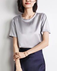 Women's Short Sleeve Silk Blouse Grey