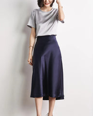 Women's Short Sleeve Silk Blouse Grey