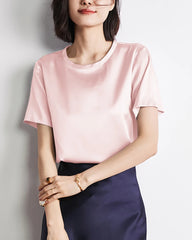Women's Short Sleeve Silk Blouse Rose Pink