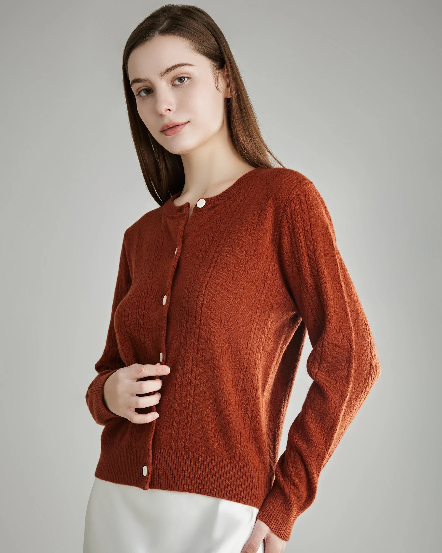 Women's Cable Knit Cashmere Cardigan, Rust
