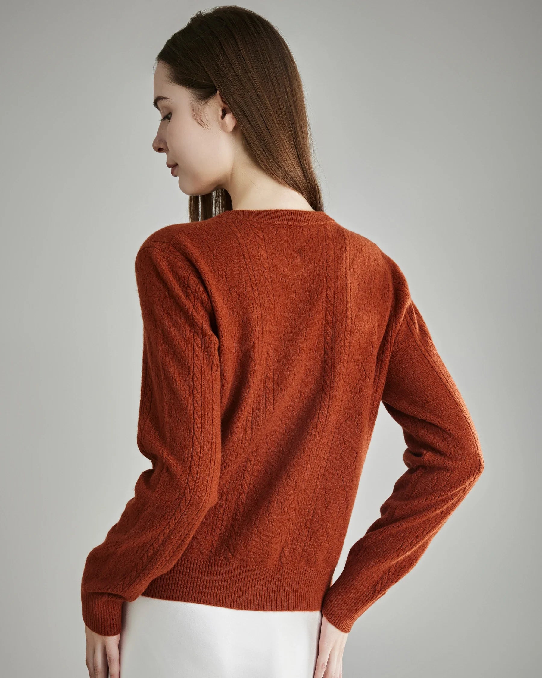 Women's Cable Knit Cashmere Cardigan, Rust