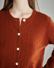 Women's Cable Knit Cashmere Cardigan, Rust