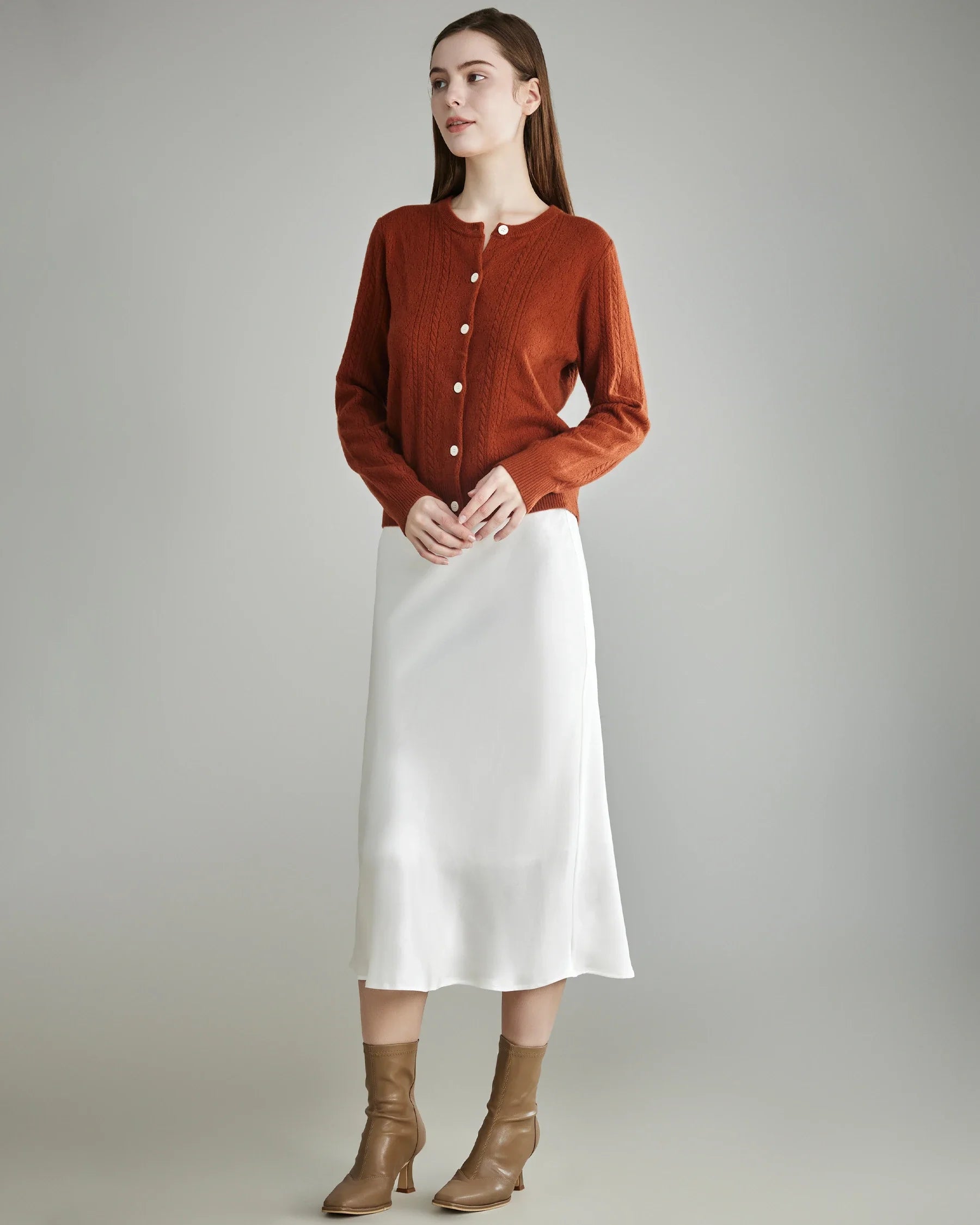 Women's Cable Knit Cashmere Cardigan, Rust