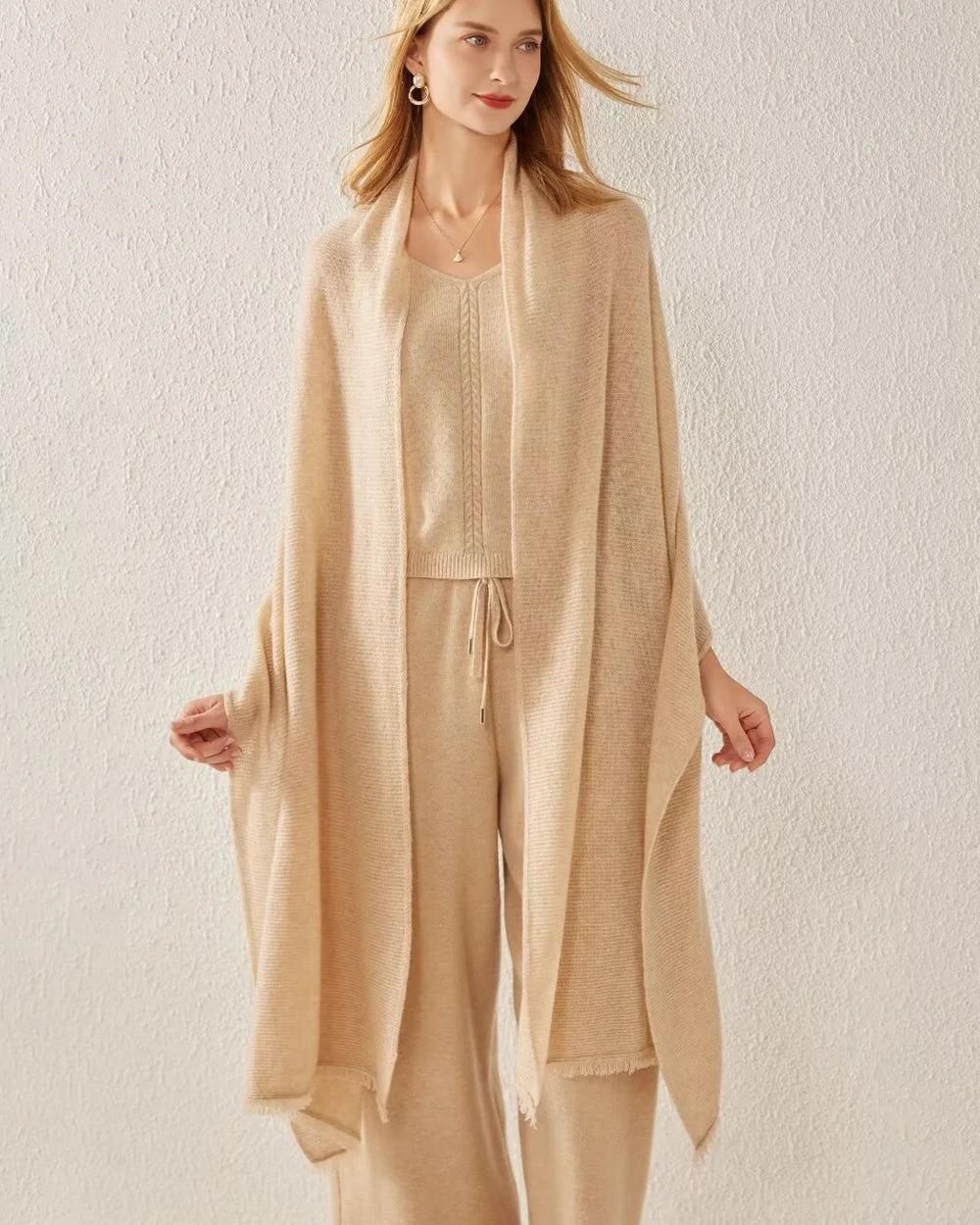 Women's Cashmere Fringe Scarf, Camel