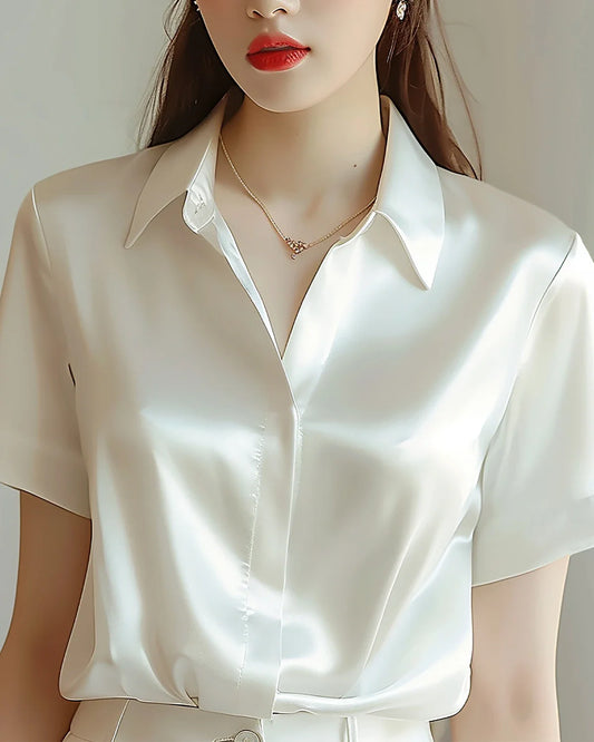 Classic Concealed Silk Shirt Ivory