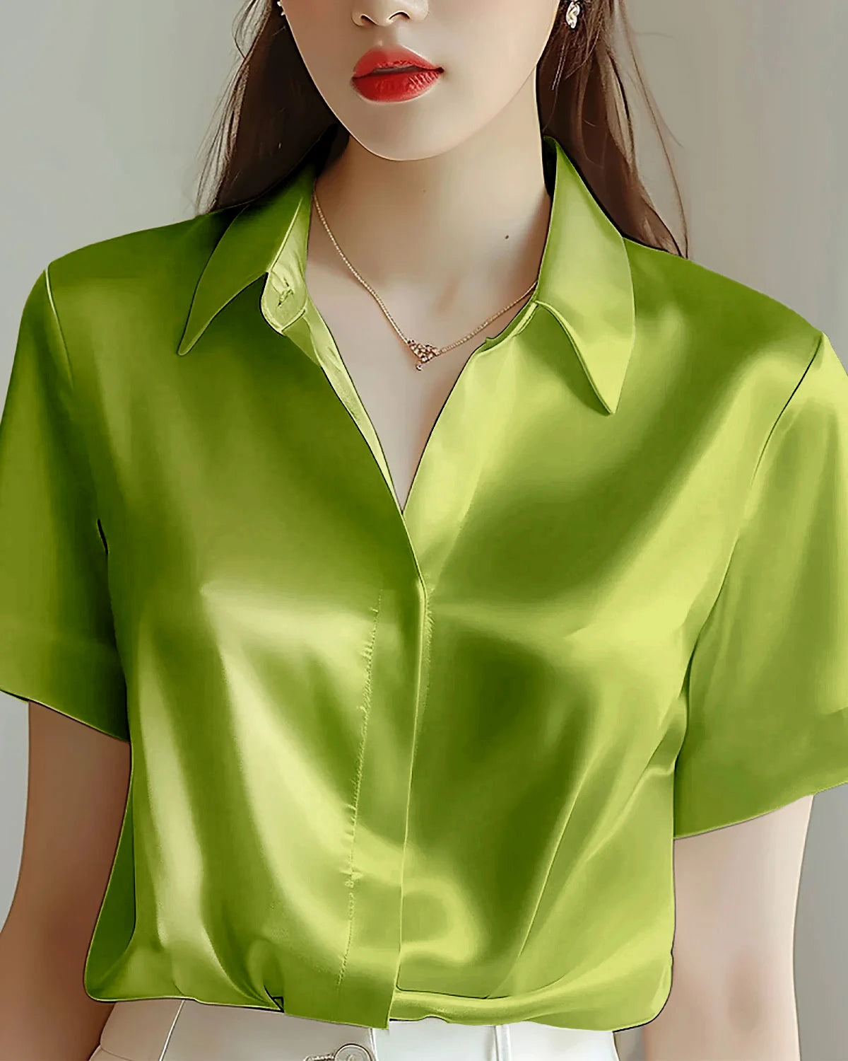 Classic Concealed Silk Shirt, Mustard Green