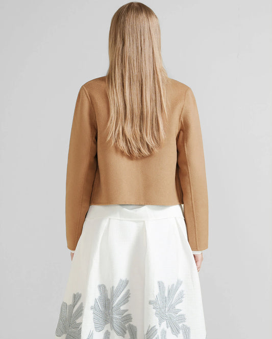 Women's Round Collar Wool Jacket, Camel