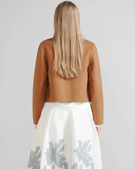 Women's Round Collar Wool Jacket, Caramel