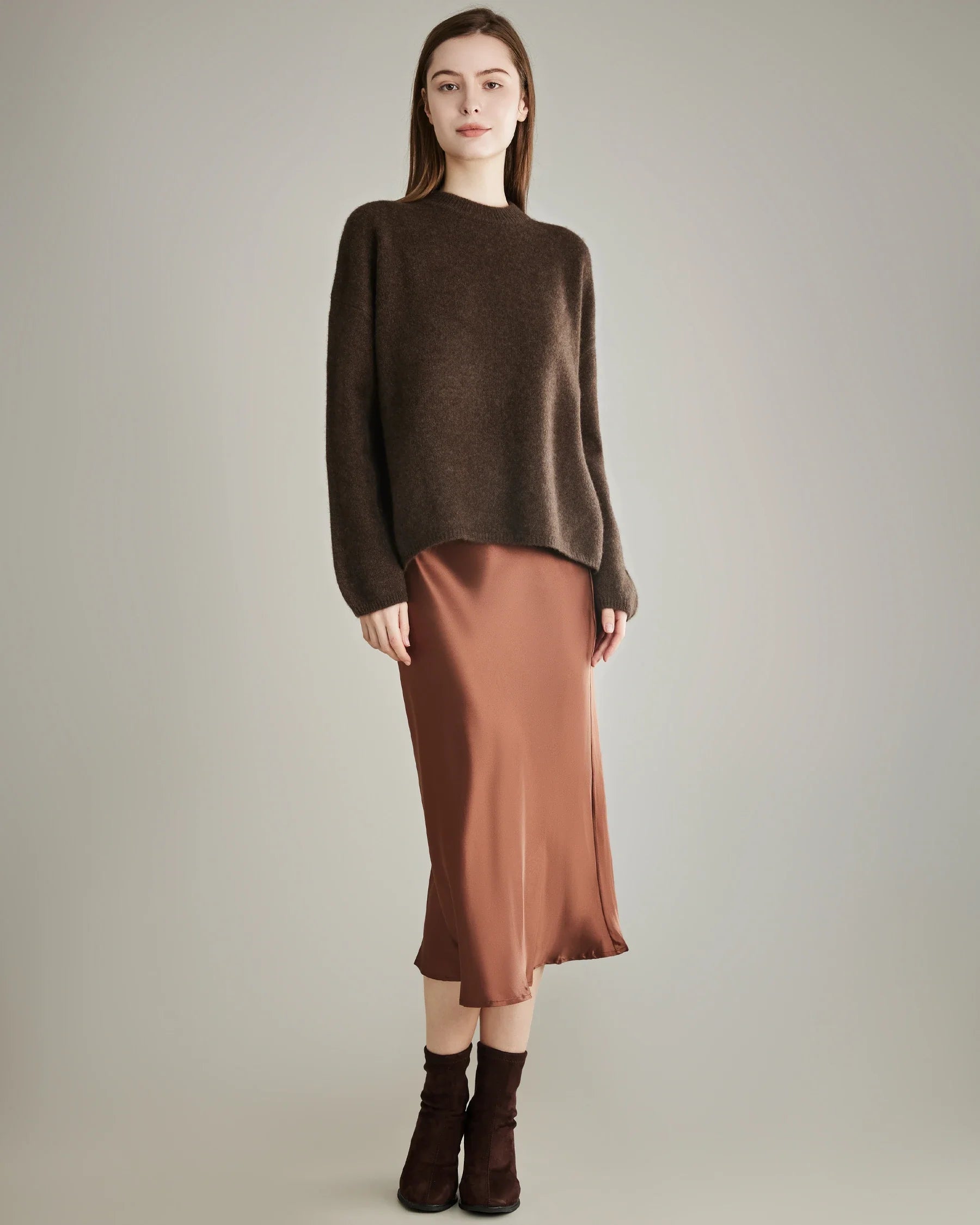 Oversize Crew Neck Cashmere Sweater, Brown