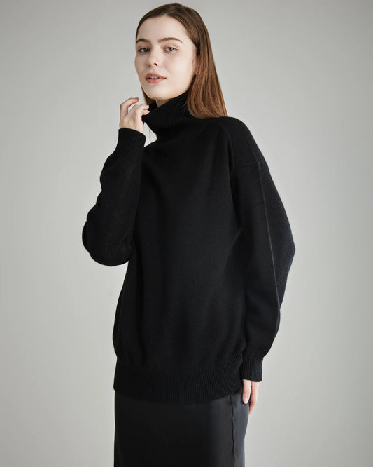 Women's Oversized Turtleneck Cashmere Sweater, Black
