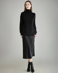 Women's Oversized Turtleneck Cashmere Sweater, Black
