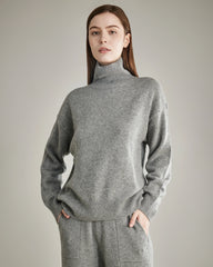 Women's Oversized Turtleneck Cashmere Sweater, Grey