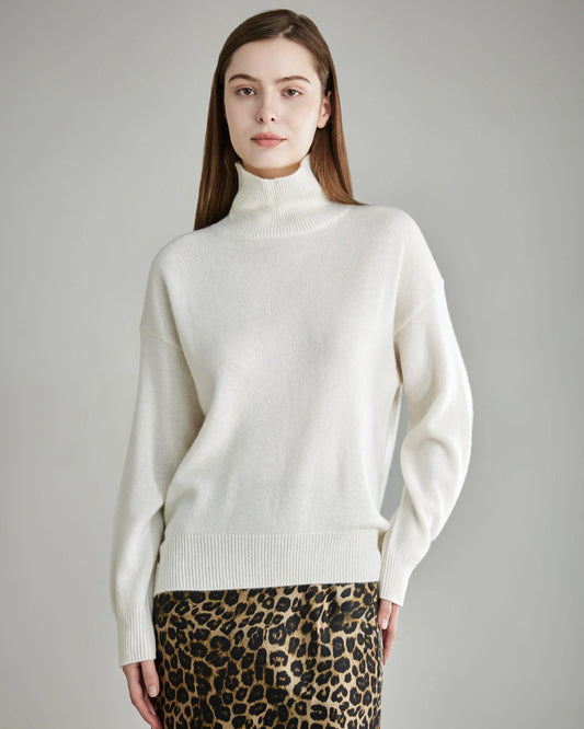 Women's Oversized Turtleneck Cashmere Sweater, White