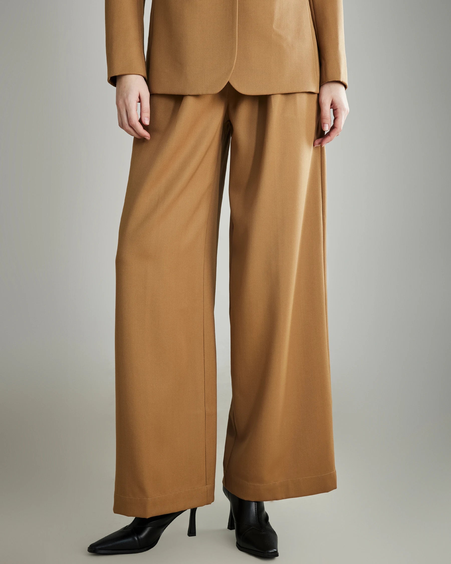 Women's Pleated Wool Wide Leg Pants, Camel