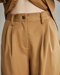 Women's Pleated Wool Wide Leg Pants, Camel