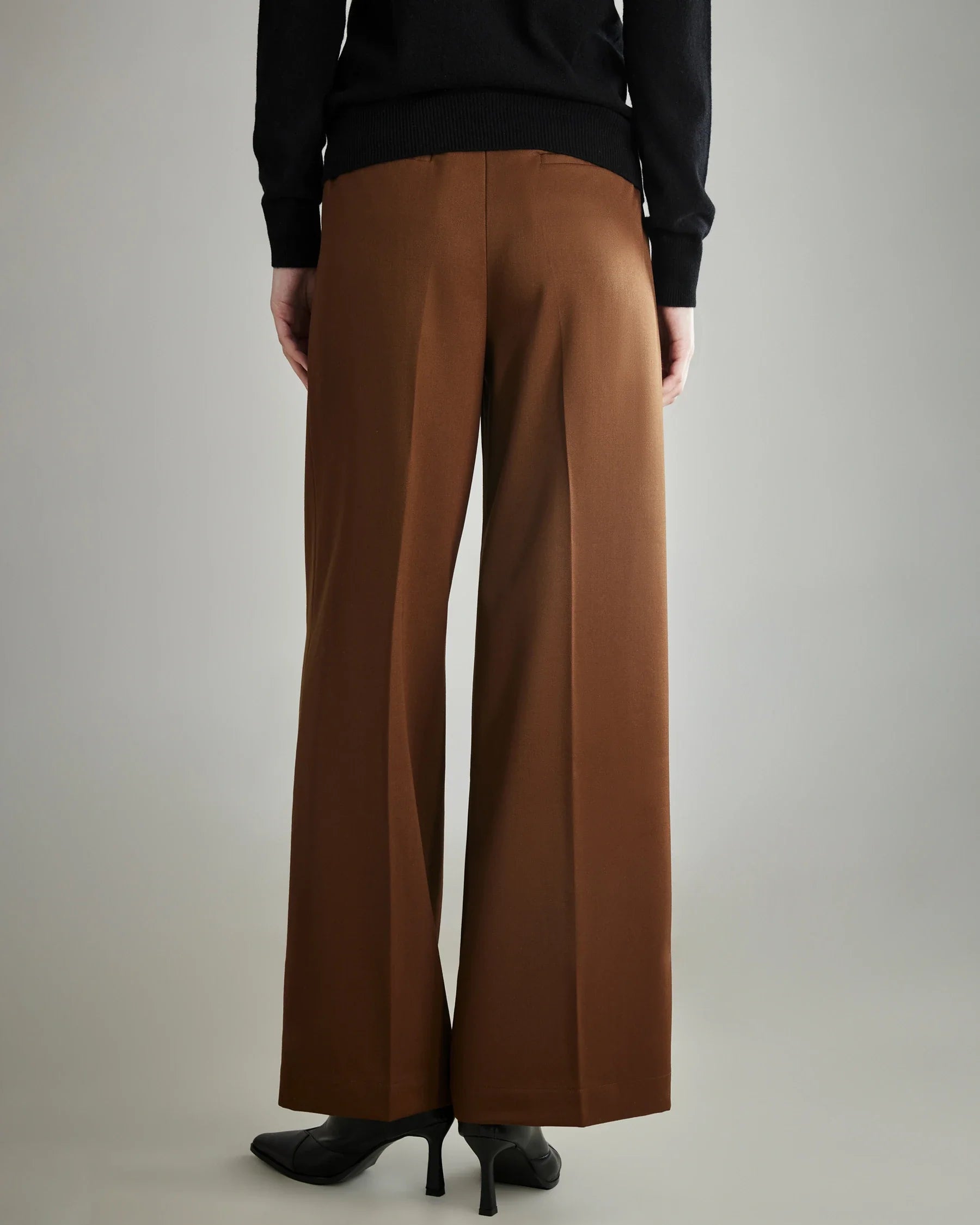 Women's Pleated Wool Wide Leg Pants, Caramel