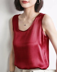 Round Neck Silk Shell Tank Burgundy