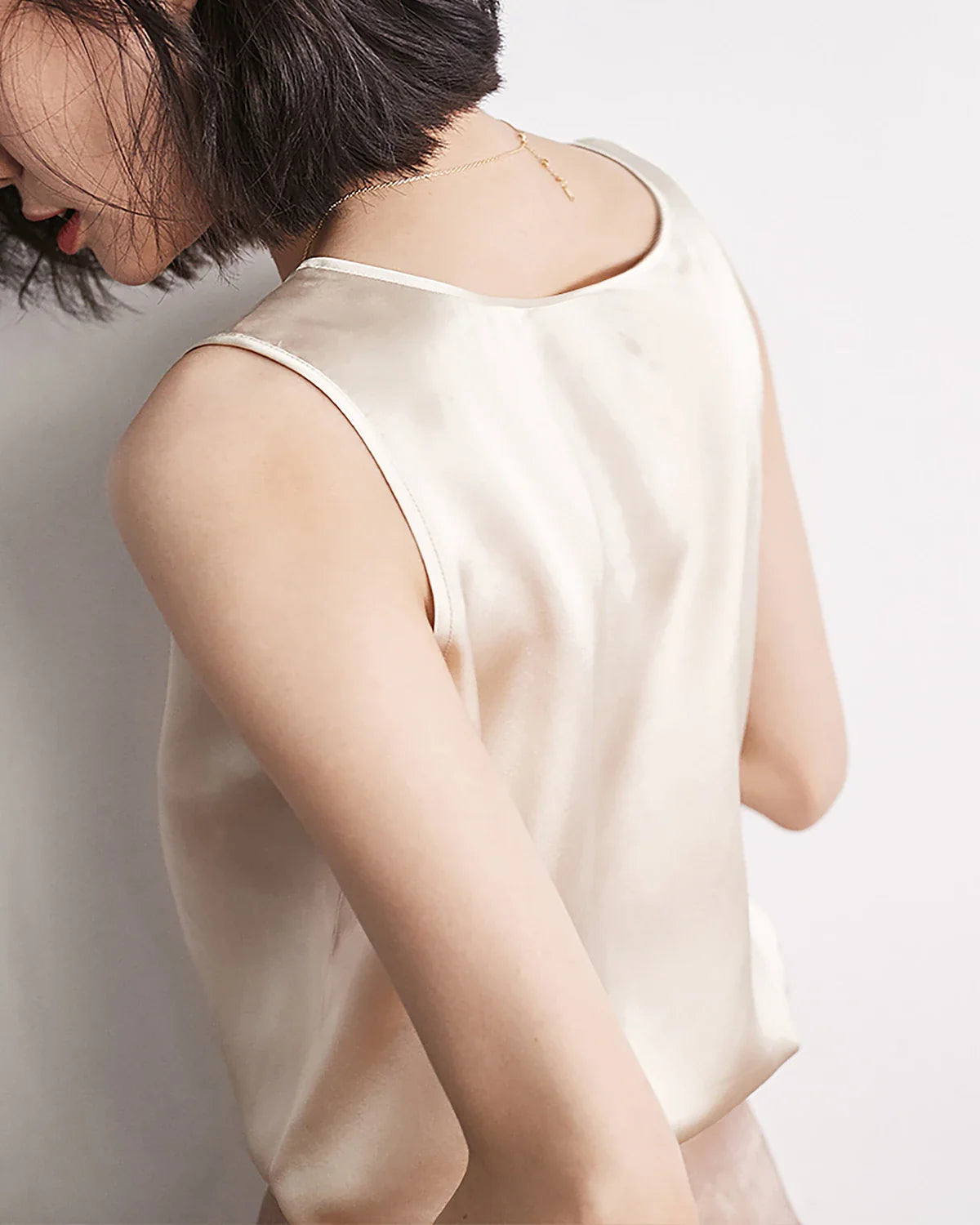 Round Neck Silk Shell Tank Champagne