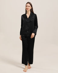 Women's Silk Two Piece Pajamas, Black