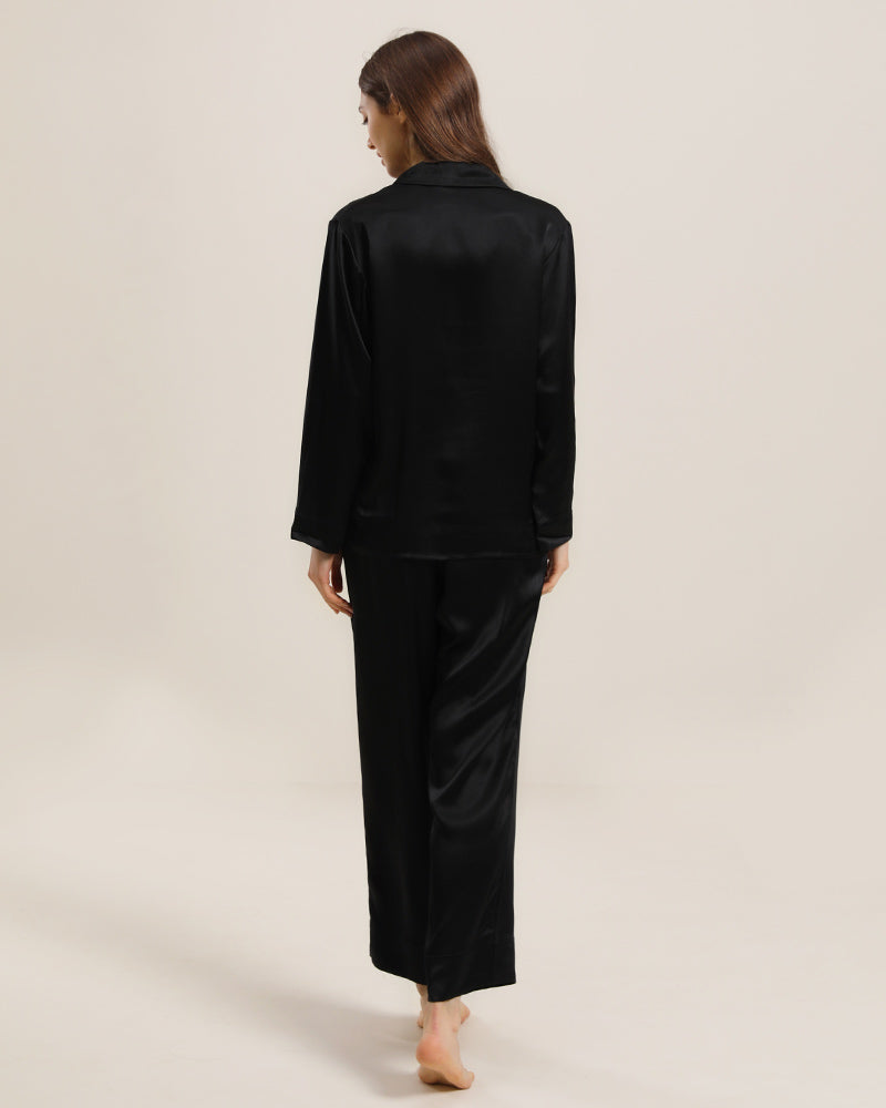 Women's Silk Two Piece Pajamas, Black
