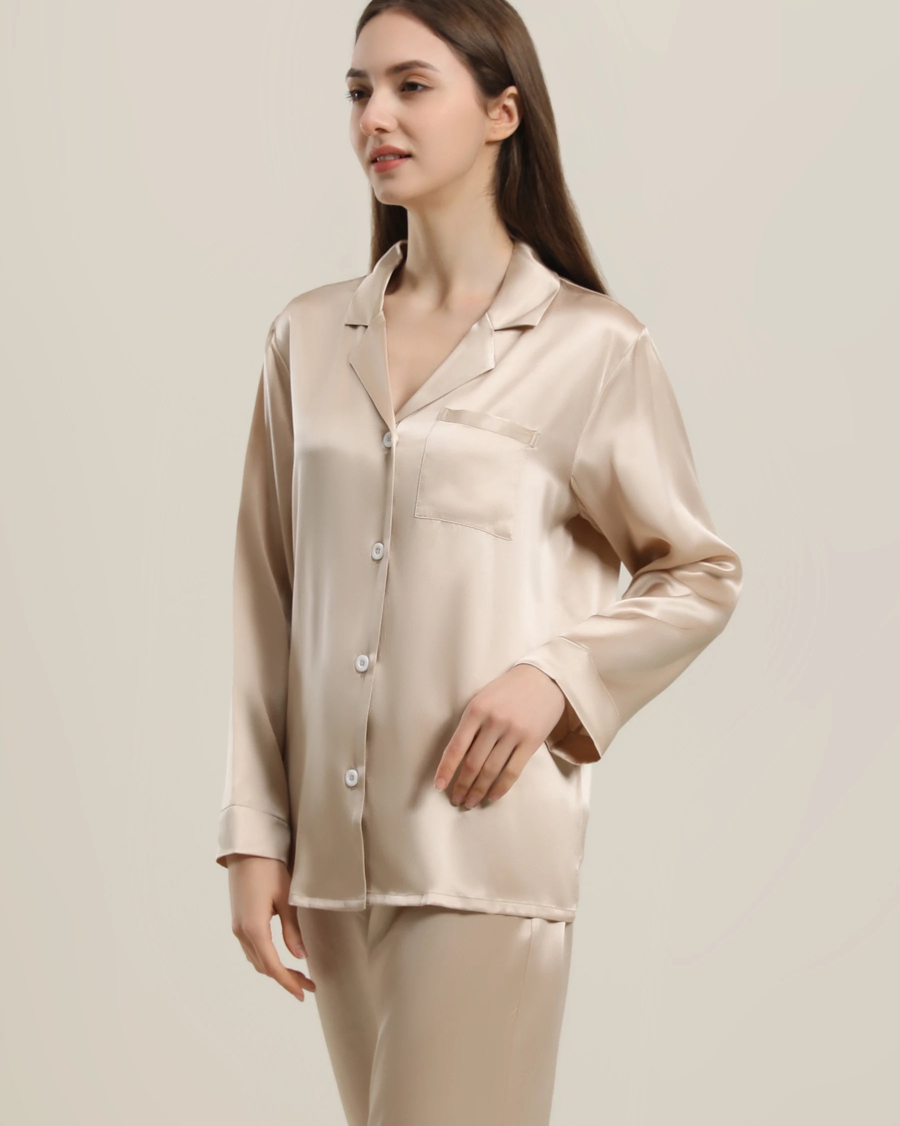 Women's Silk Two Piece Pajamas, Champagne