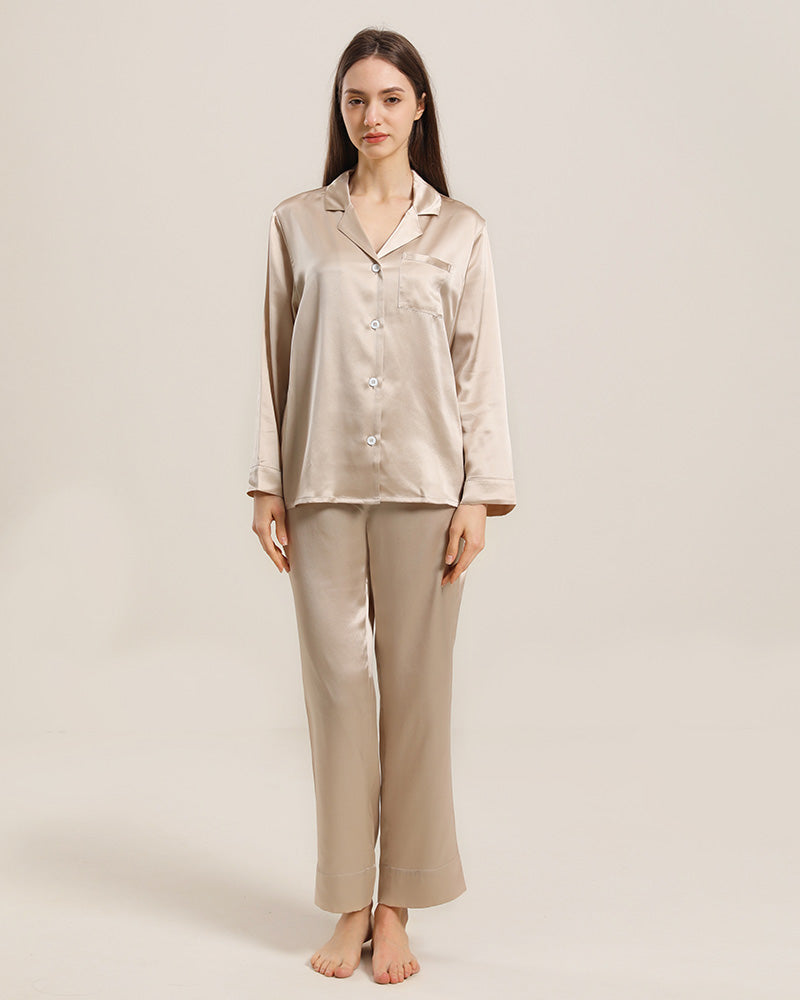 Women's Silk Two Piece Pajamas, Champagne