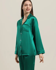 Women's Silk Two Piece Pajamas, Dark Green