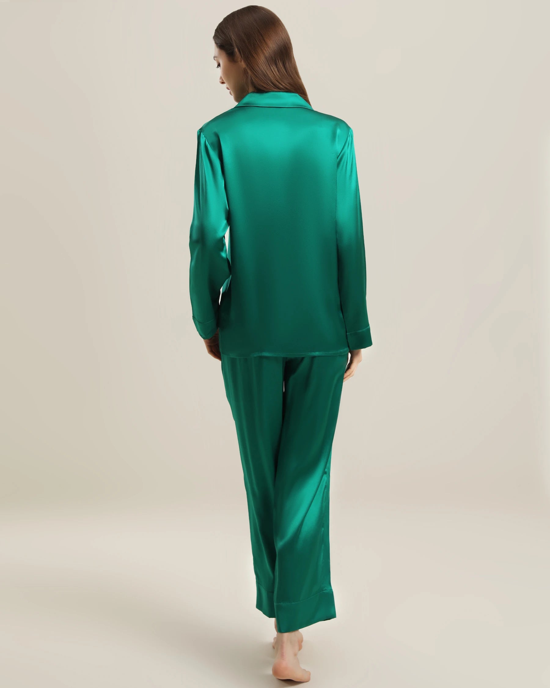 Women's Silk Two Piece Pajamas, Dark Green