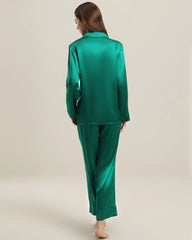 Women's Silk Two Piece Pajamas, Dark Green