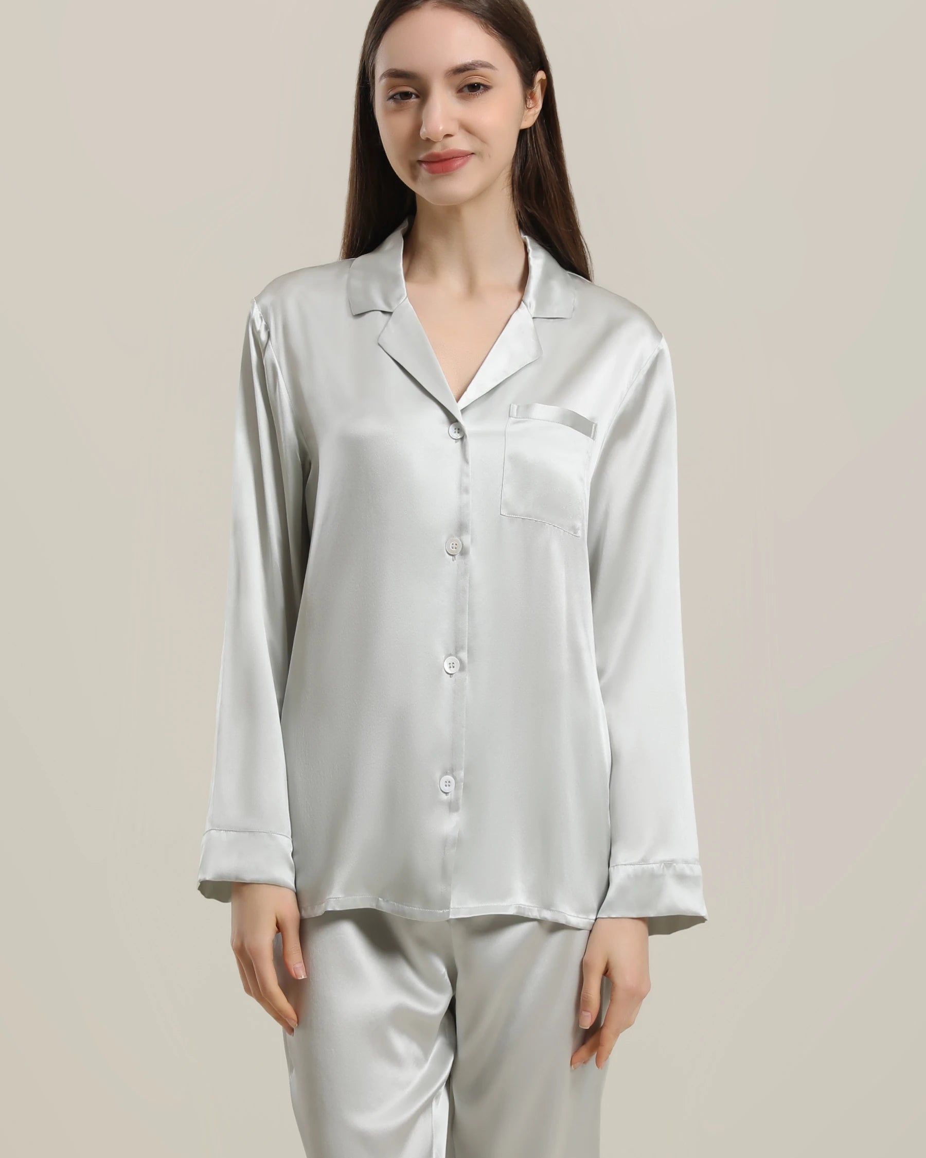 Women's Silk Two Piece Pajamas, Grey