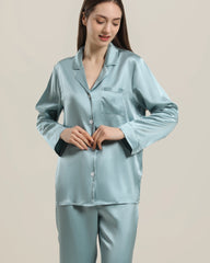 Women's Silk Two Piece Pajamas, Haze Blue