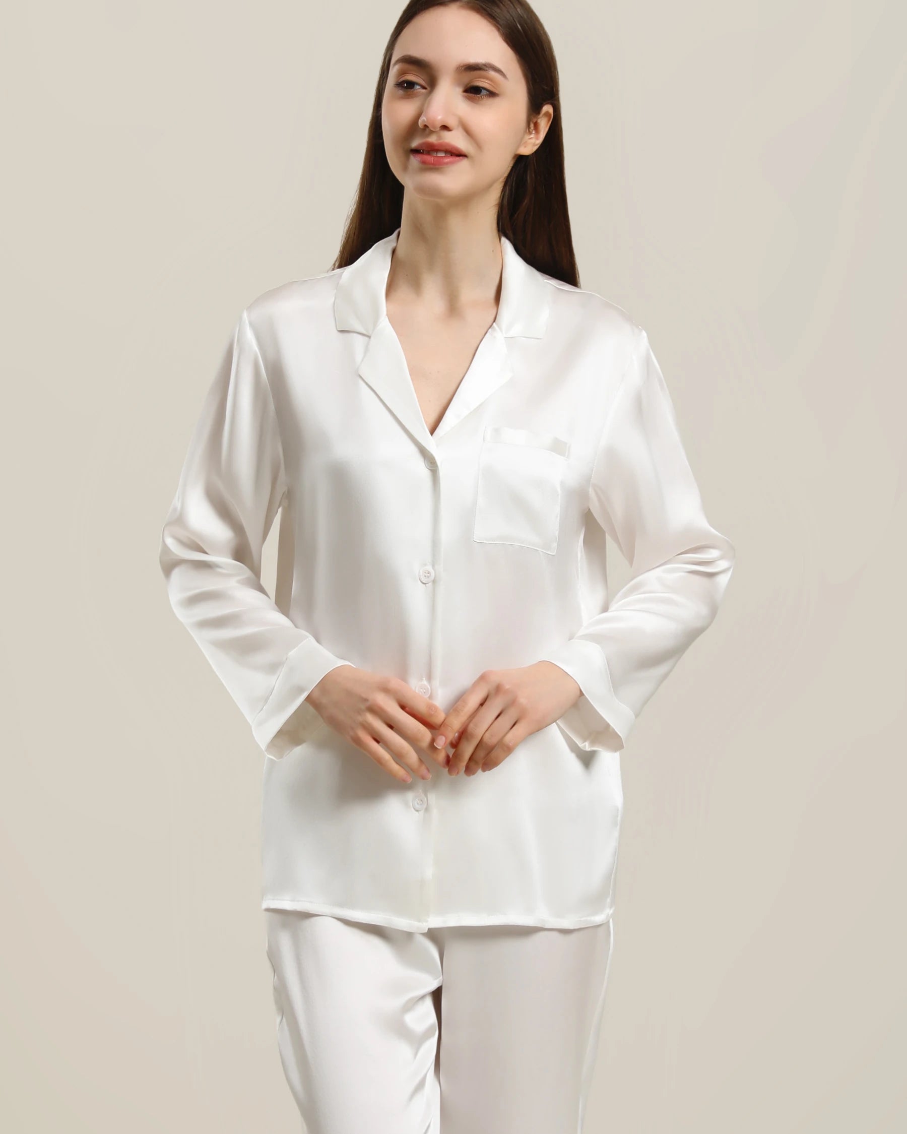 Women's Silk Two Piece Pajamas, White