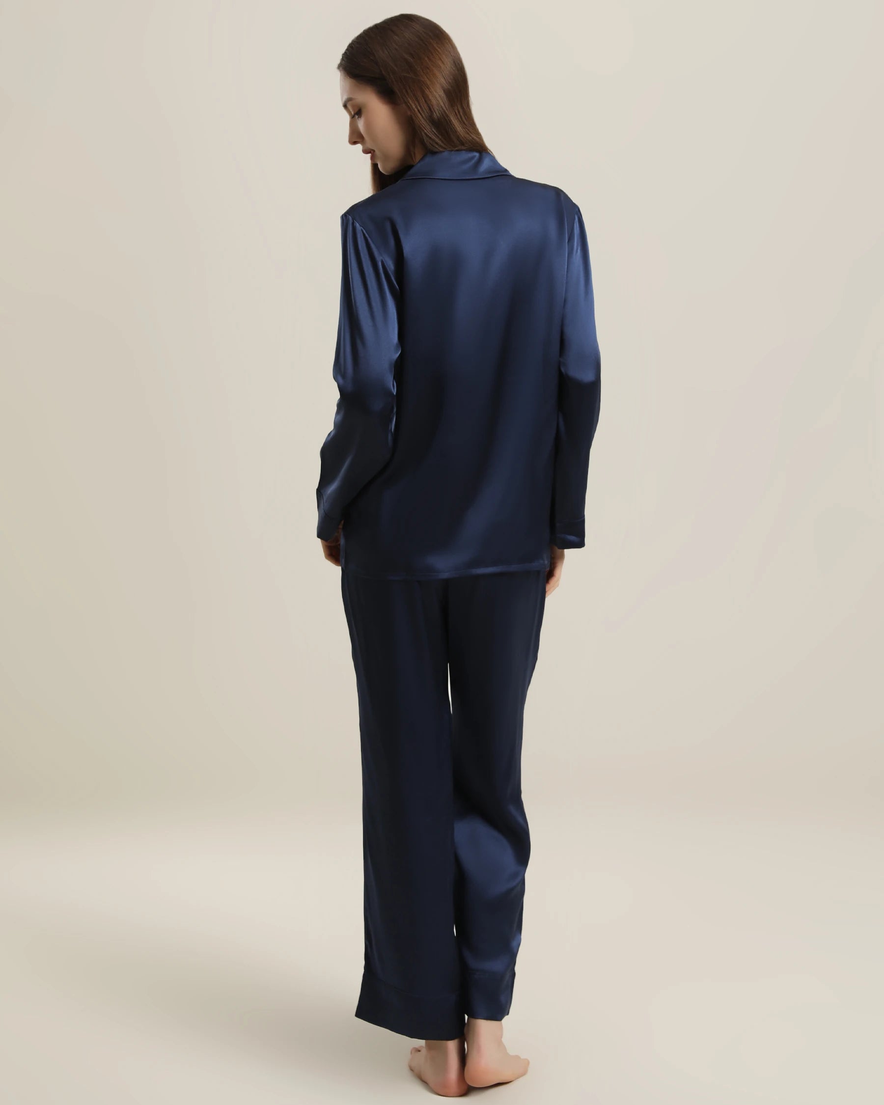 Women's Silk Two Piece Pajamas, Navy