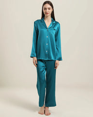 Women's Silk Two Piece Pajamas, Peacock Blue