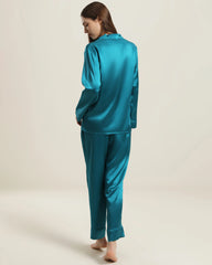 Women's Silk Two Piece Pajamas, Peacock Blue