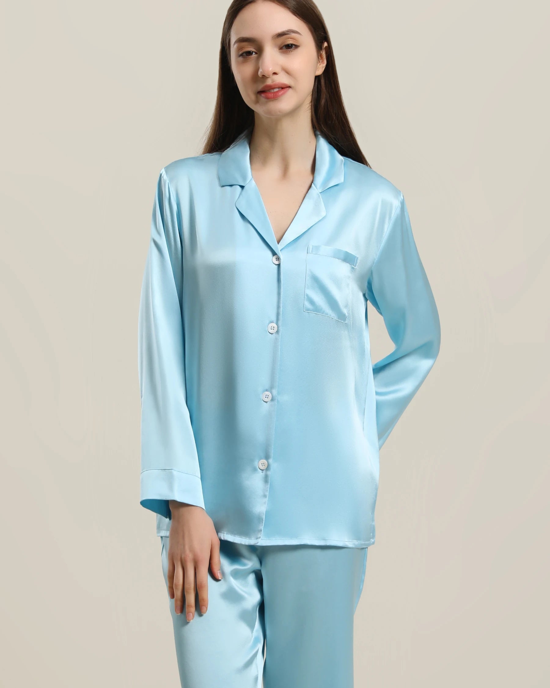 Women's Silk Two Piece Pajamas, Sky Blue