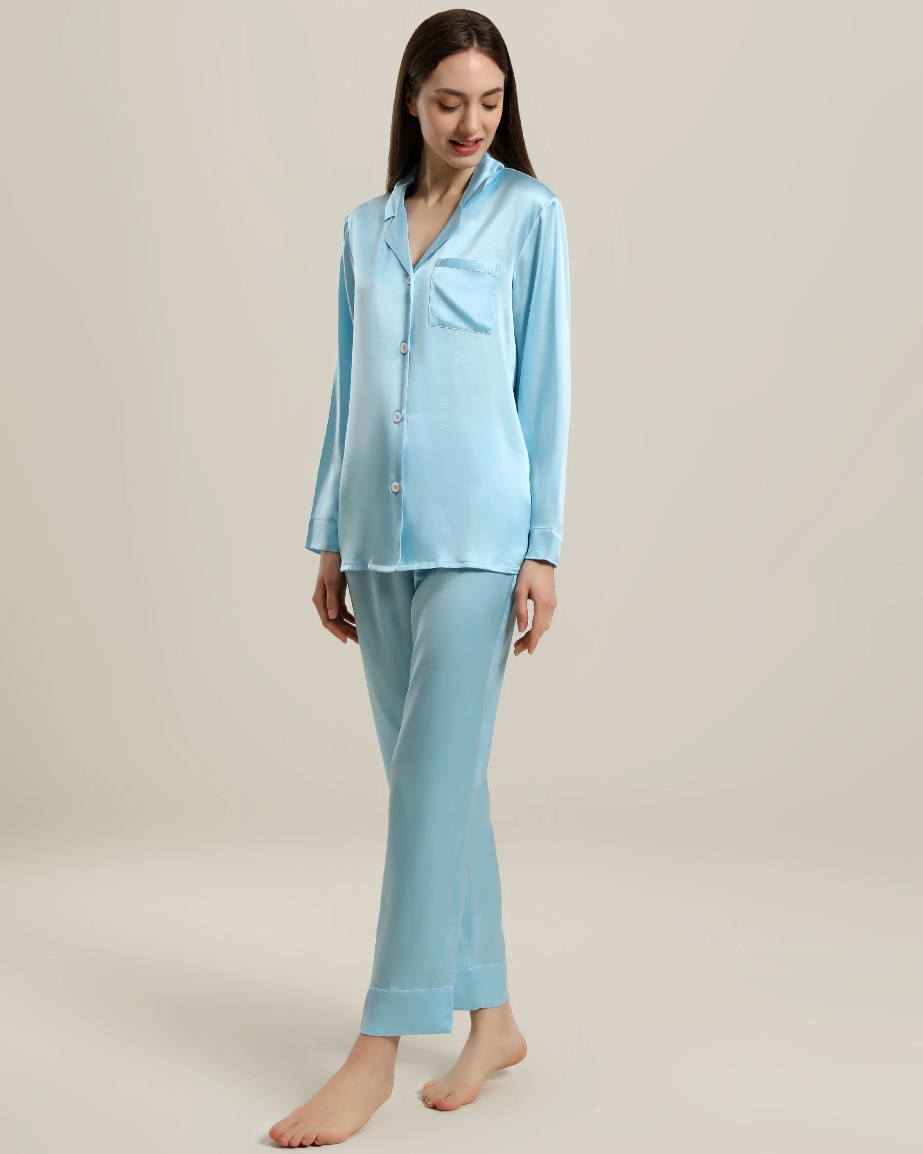 Women's Silk Two Piece Pajamas, Sky Blue