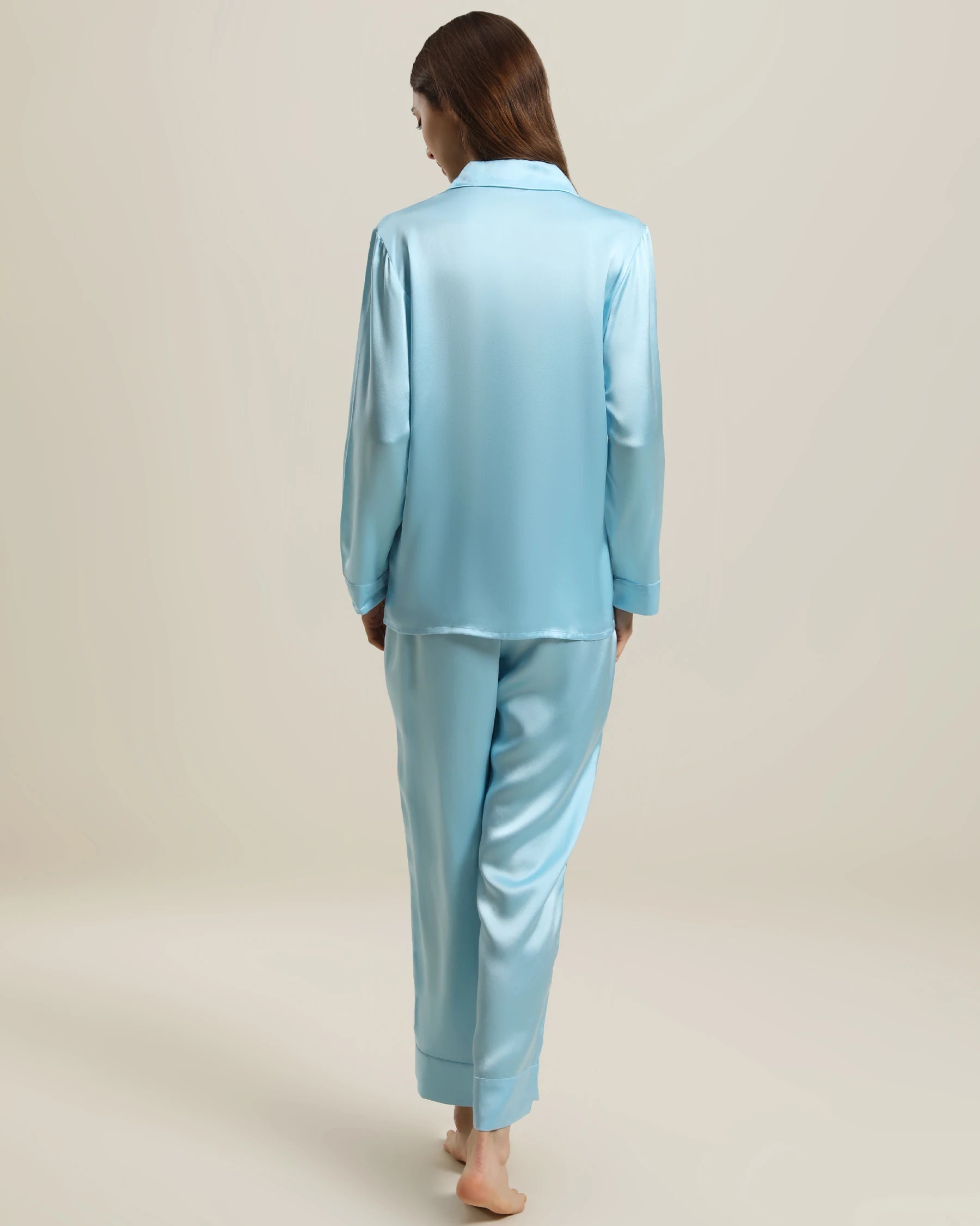 Women's Silk Two Piece Pajamas, Sky Blue