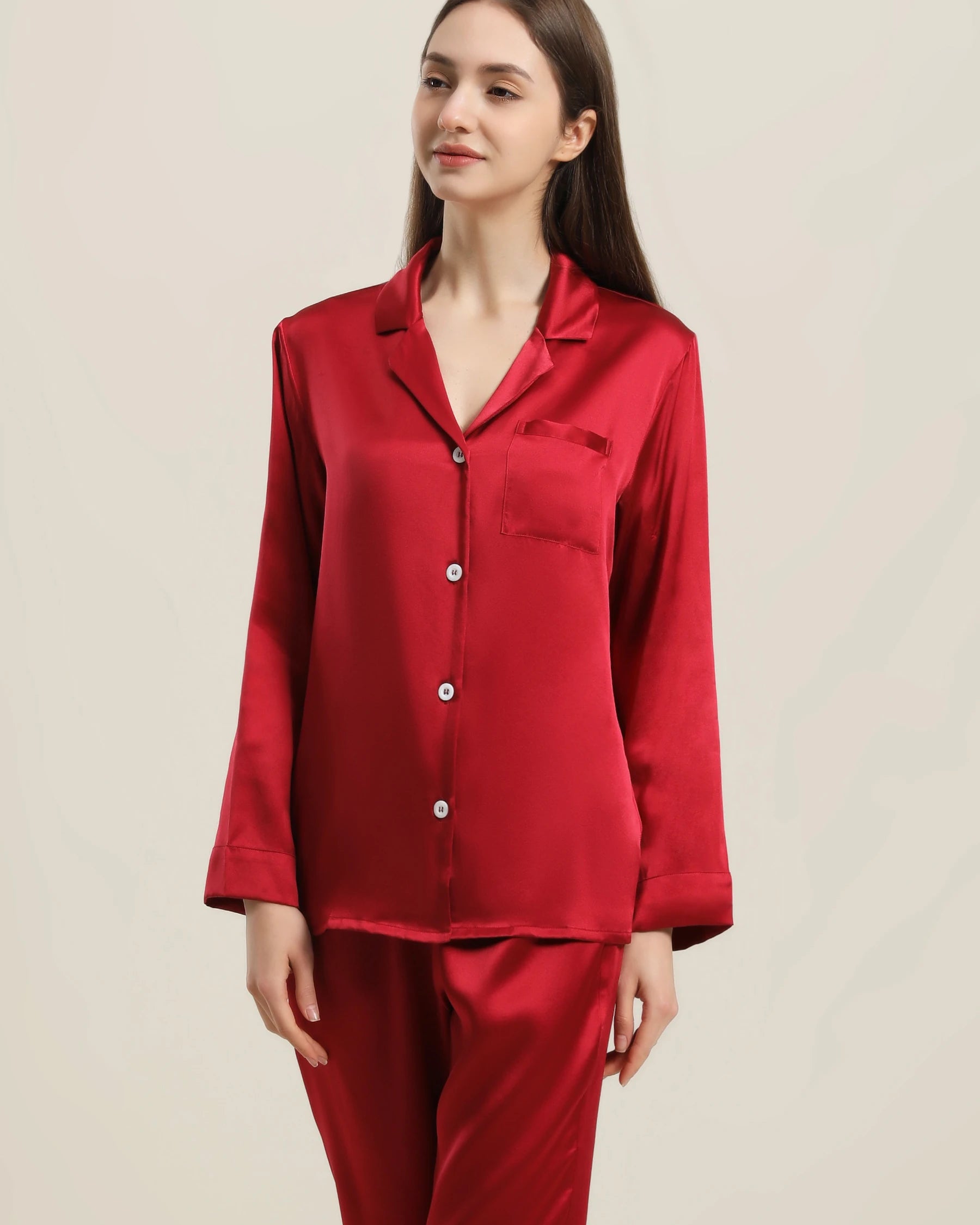Women's Silk Two Piece Pajamas, Red