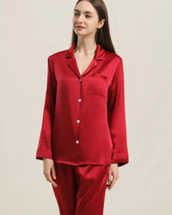 Women's Silk Two Piece Pajamas, Red