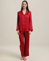 Women's Silk Two Piece Pajamas, Red